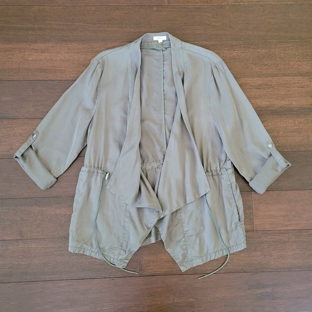 Gilli Open Drape-Front Tencel Adjustable Sleeve Jacket Women's Size L Olive